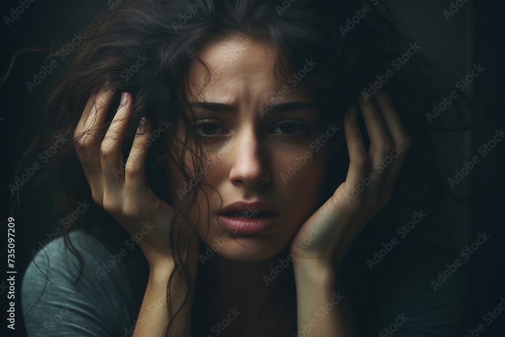 Depressed woman with mental health issues personal inner crisis and pain generative ai concept Depressed woman with mental health issues personal inner crisis and pain generative ai concept