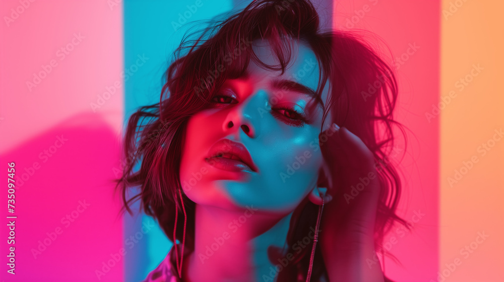 Captivating Woman in Multicolored Neon Lights Captivating Woman in Multicolored Neon Lights