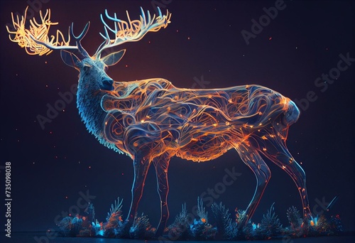 illustration numérique d'un cerf magique lumineux dans la nuit. Generative AI photo