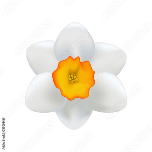 3d Daffodil Flower. Icon for Spring Design. Cartoon Minimal Style. Trendy Vector Realistic Illustration.