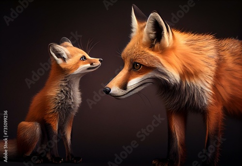red fox fixen with cub. Generative AI