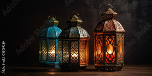 Ramadan kareem lanterns on a dark background