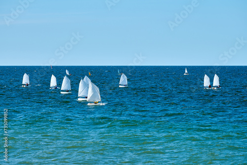 Blue sea sailing regatta, nautical spectacle sport sailing competition among yacht club participants symbolizing spirit of maritime sailing challenge, yacht racing hobby