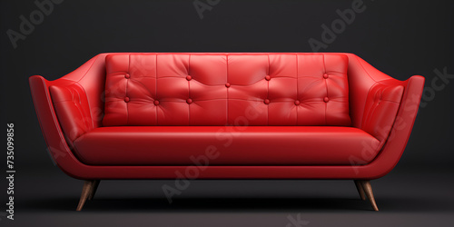 minimalist modern sofa on dark background A vibrant red sofa placed in a contemporary room with a dark black wall Ai Generative