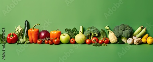 fresh vegetables and fruits on a green background