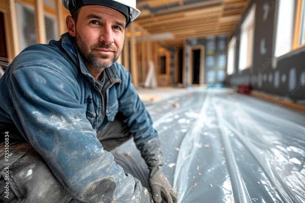Construction worker in hard hat.. Total renovations at home. Construction worker in hard hat.. Total renovations at home.