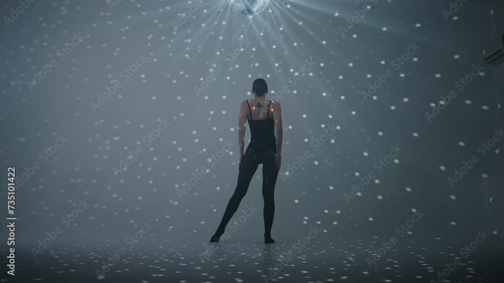 Fascinating Dance Performance Of Beautiful Slender Woman In Studio With Starry Sky Projector Fascinating Dance Performance Of Beautiful Slender Woman In Studio With Starry Sky Projector