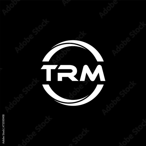 TRM letter logo design with black background in illustrator, cube logo, vector logo, modern alphabet font overlap style. calligraphy designs for logo, Poster, Invitation, etc. photo