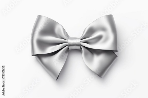 Silver ribbon bow on white background. 3D rendering. Generative AI