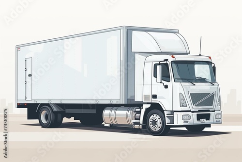 Illustration of a commercial truck with a trailer, featuring a white color scheme. Generative AI