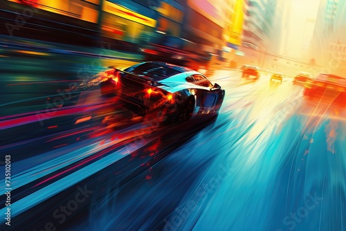 Abstract image of night traffic in the city. AI generated illustration