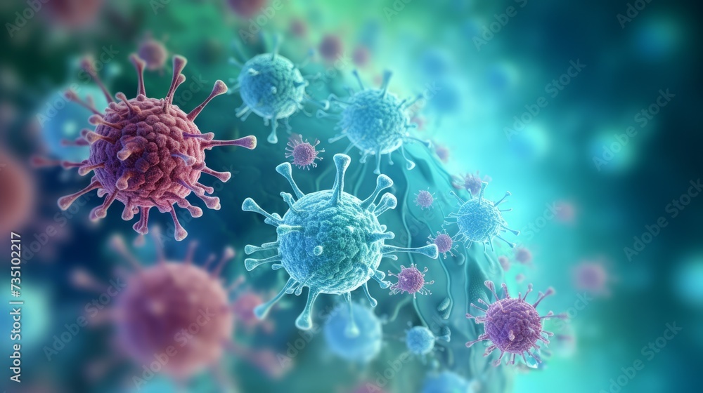 Virus cells, bacteria, fungi under a microscope. Coronavirus, Omicron, rhinovirus, HPV infection, HIV, adenovirus, influenza, bacteriophage. Science, Healthcare, Microbiology, Biology concepts. Virus cells, bacteria, fungi under a microscope. Coronavirus, Omicron, rhinovirus, HPV infection, HIV, adenovirus, influenza, bacteriophage. Science, Healthcare, Microbiology, Biology concepts.