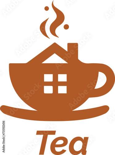 Charming Teahouse Logo Design Featuring a Combination of House and Tea Cup