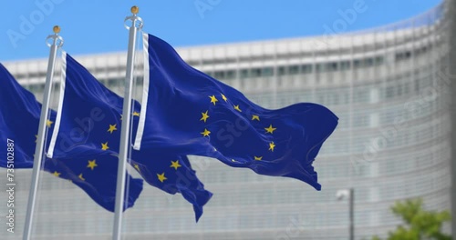 European union flag waving in Brussels photo