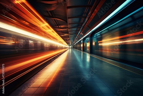 Lines are graphic along orange. Fast movement in an underground tunnel. © Ирина Курмаева