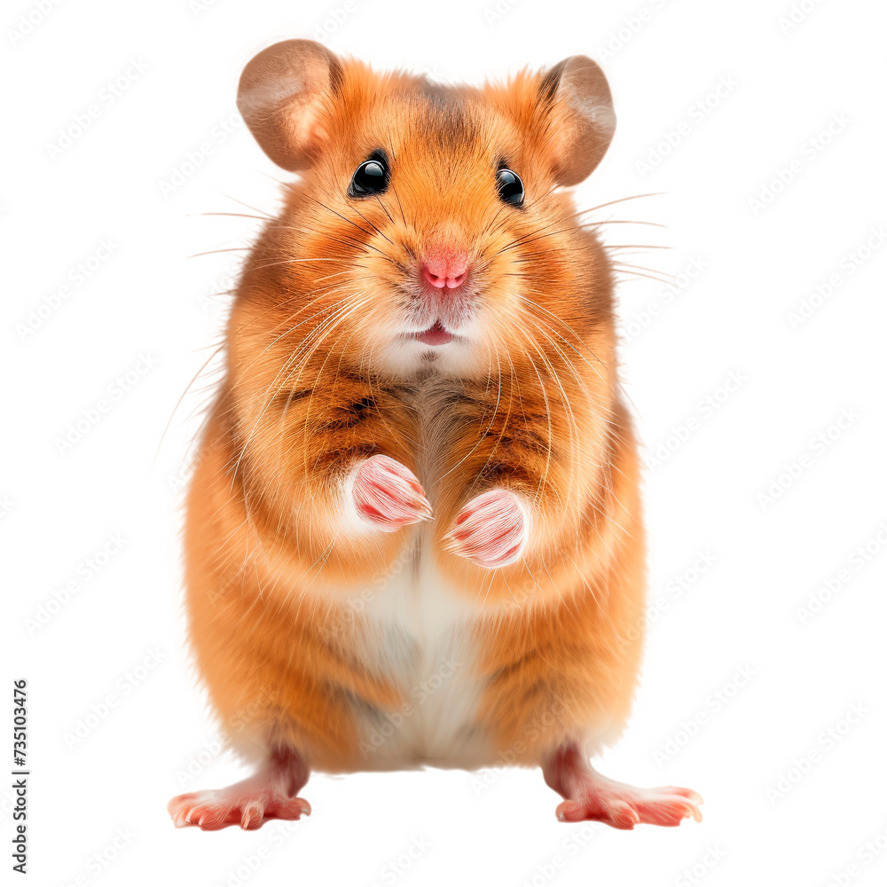 Cute Golden-Brown Hamster Standing Alert on a Transparent Background Cute Golden-Brown Hamster Standing Alert on a Transparent Background
