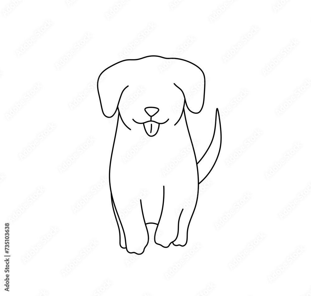 Vector isolated one single running walking dog puppy front view colorless black and white contour line easy drawing Vector isolated one single running walking dog puppy front view colorless black and white contour line easy drawing