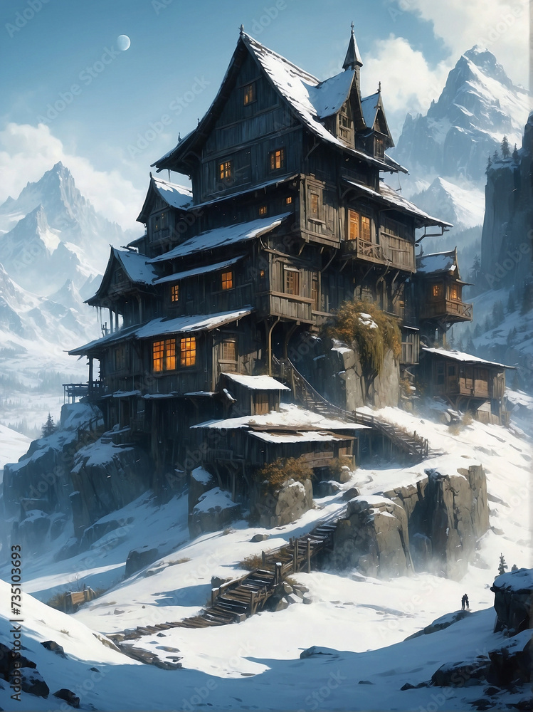 mountain village in the snow