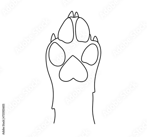 Vector isolated one single dog wolf paw with pads and claws bottom view colorless black and white contour line easy drawing