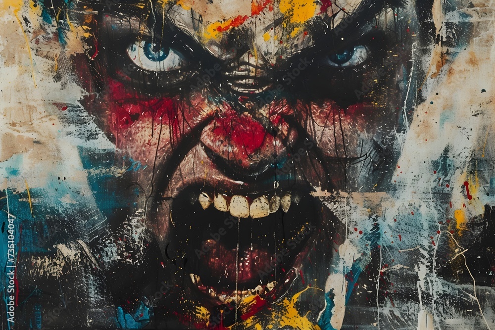 Mixed Media Artwork of an Evil Man with Angry Expression