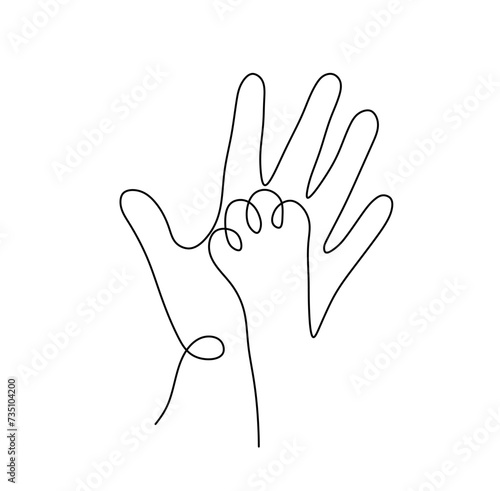 Vector isolated hand and paw dog cat one single contemporary line art colorless black and white contour line easy drawing