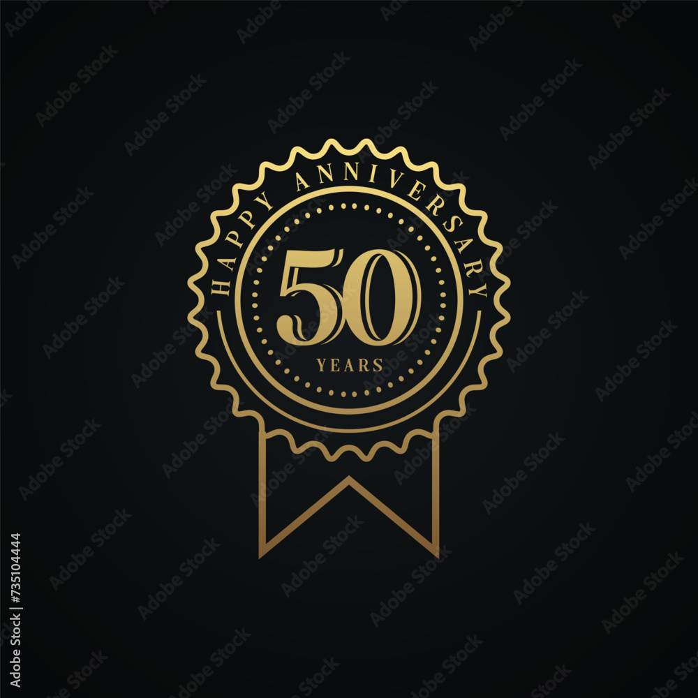 Anniversary logo template isolated, anniversary icon label, anniversary symbol stock illustration. Happy Anniversary greeting template with gold colored hand lettering.