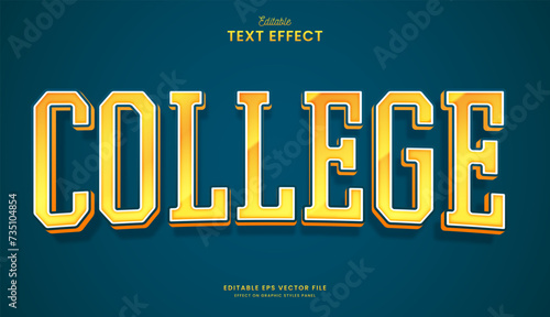 decorative editable yellow college text effect vector design