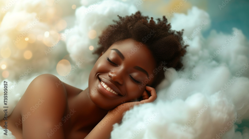 Young woman sleeping on the clouds. Young woman sleeping on the clouds.