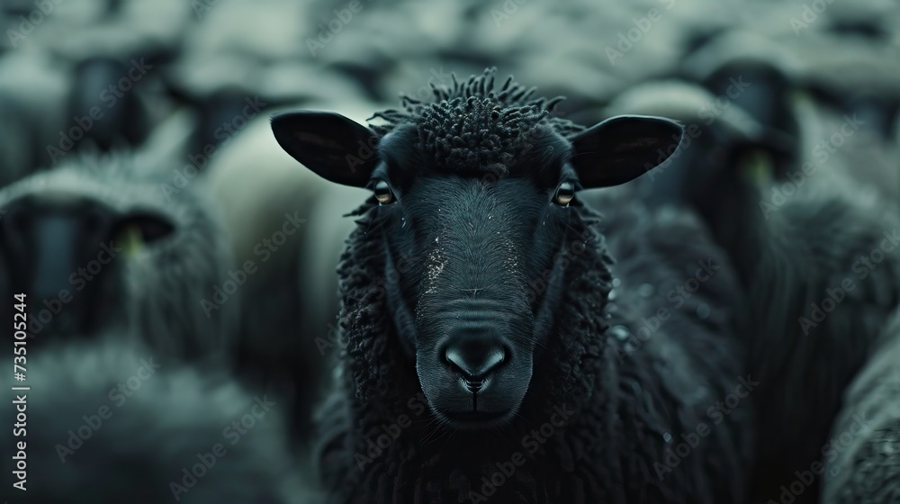 black sheep looking at the camera. AI generated illustration black sheep looking at the camera. AI generated illustration