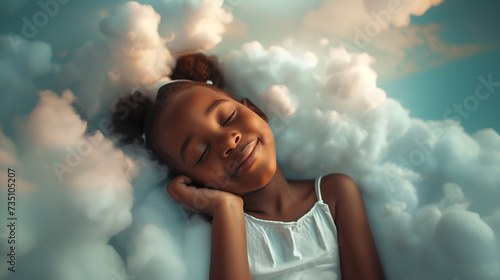Cute girl sleeping on the cloud.  © Vika art