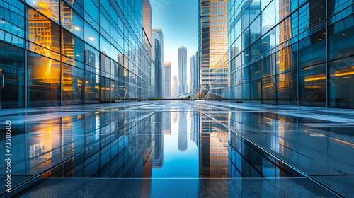 Cityscape Reflections: Capture the reflection of the skyscrapers in glass surfaces or water features on the empty roof space, adding depth and dimension to the image. Generative AI © Hokmiran