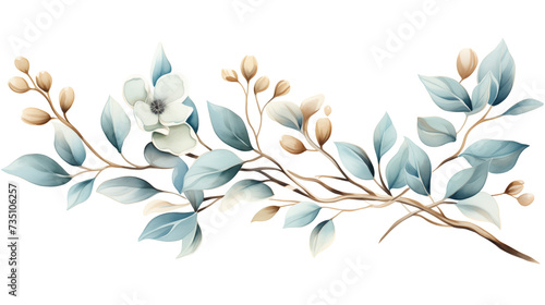 Branch with flowers, winter, watercolor clipart illustration with isolated on transparent background