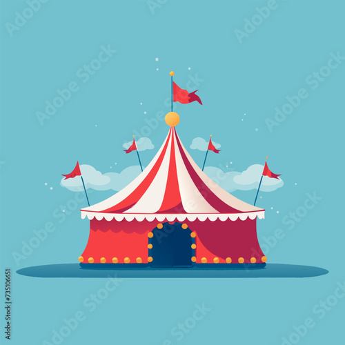 Stripes tent of circus for show and childish entertainment. Circus canopy performance. Vector cartoon ai illustration