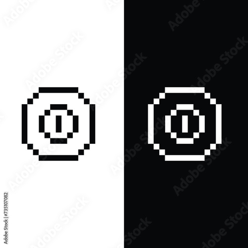 Power icon 8 bit, pixel art switch turn icon for game logo.