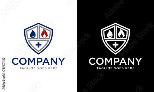 Creative water and fire shield medical logo design template