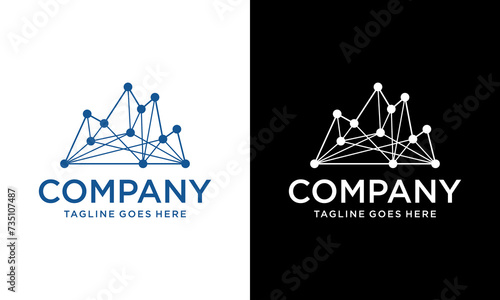 Creative line dot tech mountain logo design, vector graphic symbol icon illustration