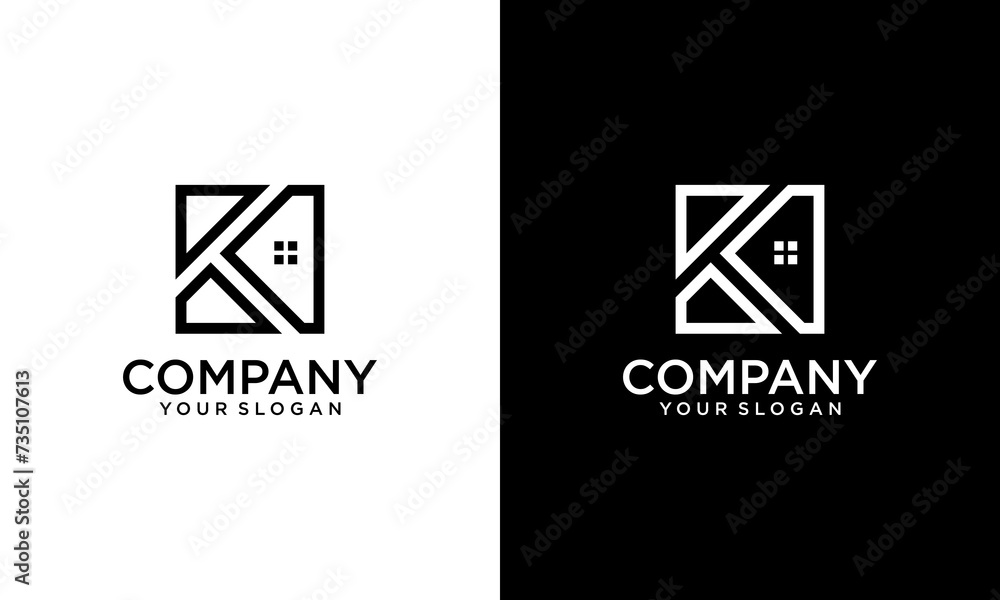 Creative modern minimalist house with sign K logo design template. vector for construction, home, real estate, building, property. Minimal awesome trendy professional logo design template Creative modern minimalist house with sign K logo design template. vector for construction, home, real estate, building, property. Minimal awesome trendy professional logo design template