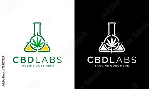 Creative Cannabis Hemp Leaf with Tube Lab for Marijuana Oil CBD Extract Pharmacy Medicine logo design