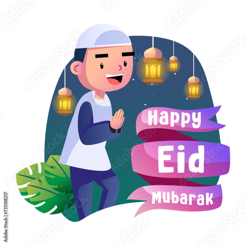 Happy eid mubarak kids illustration