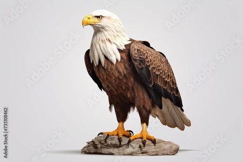 a bald eagle standing on a rock