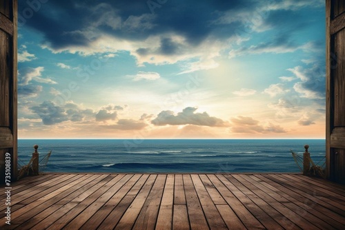 view of sky and ocean from a wooden berth. Generative AI