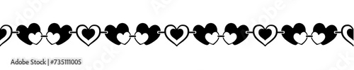 Chained hearts black and white seamless pattern. PNG with transparent background.