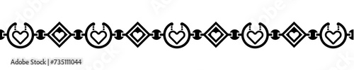Chained hearts black and white seamless pattern. PNG with transparent background.