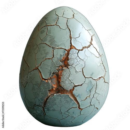 cracked dinosaur egg isolated on transparent background ,generative ai
