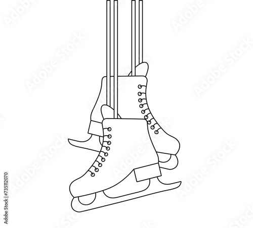 Vector isolated two pair couple hanging ice skates for figure skating colorless black and white contour line easy drawing