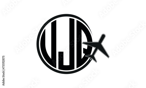 UJQ three initial letter circle tour & travel agency logo design vector template. hajj Umrah agency, abstract, wordmark, business, monogram, minimalist, brand, company, flat, tourism agency, tourist