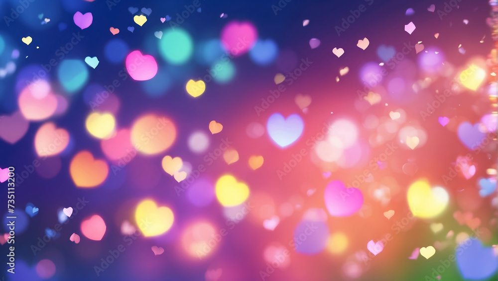 Beautiful multicolored bokeh with hearts. Bright magic background Beautiful multicolored bokeh with hearts. Bright magic background