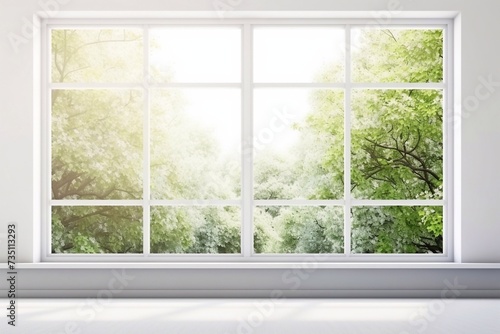 Beautiful light background  white empty room with summer landscape in window