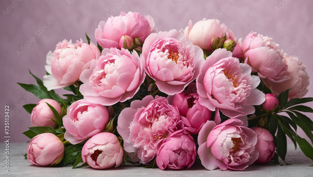 A lush bouquet of garden pink peonies A lush bouquet of garden pink peonies