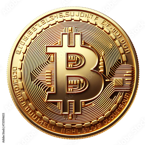 gold coin with bitcoin sign without background, crypto currency, economics and business 